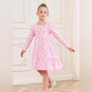 Girls Bumeex Long Sleeve Heart Valentine Tiered Cotto. A-line Dress NWT 10/11 Yr